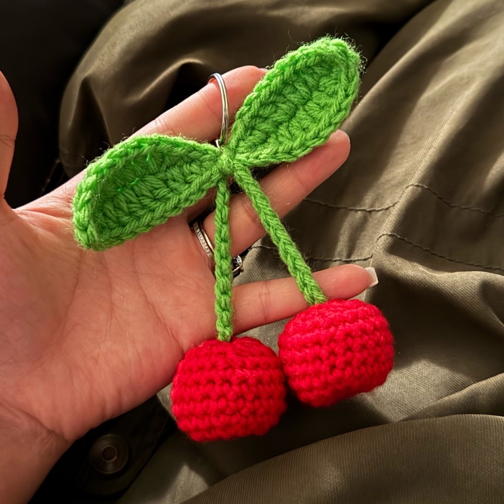 Crochet Cherry Keychain handmade